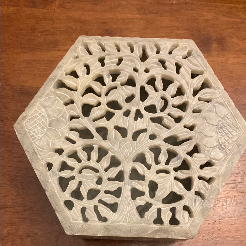 Hexagonal Carved Stone Box